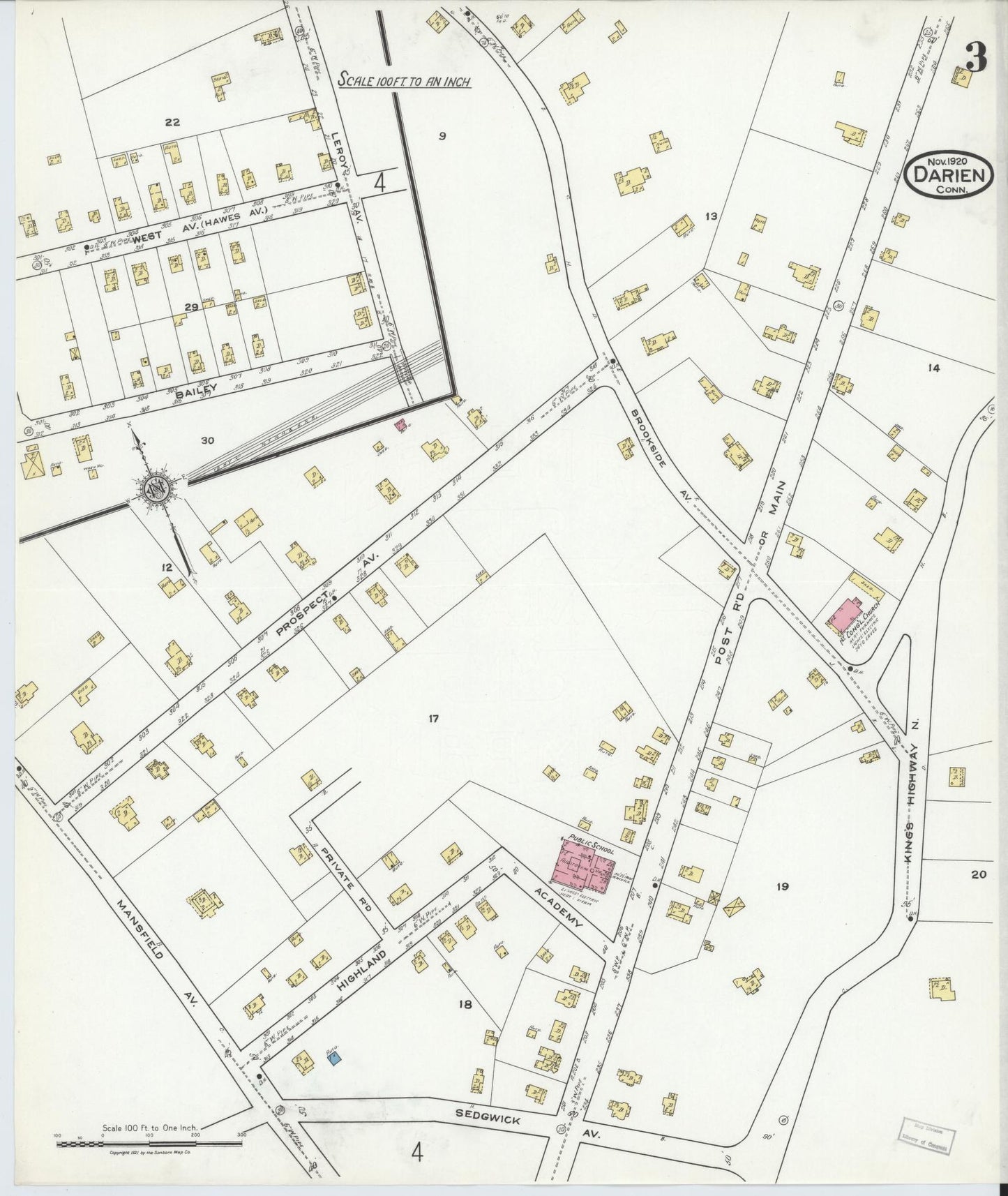 Sanborn Fire Insurance Map from Darien, Fairfield County, Connecticut (1920), Sheet #0003 - Historic Sanborn Fire Insurance Map Print, vintage old map wall art, antique decor, genealogy gift, Connecticut Connecticut map