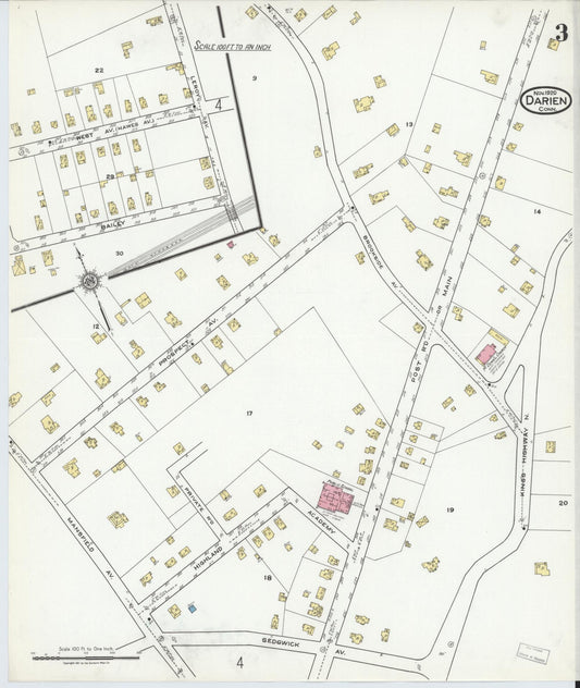 Sanborn Fire Insurance Map from Darien, Fairfield County, Connecticut (1920), Sheet #0003 - Historic Sanborn Fire Insurance Map Print, vintage old map wall art, antique decor, genealogy gift, Connecticut Connecticut map
