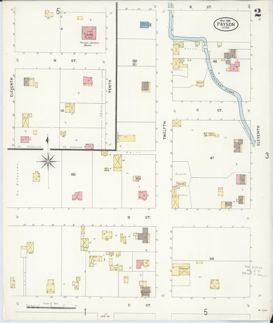Sanborn Fire Insurance Map from Payson, Utah County, Utah (1908), Sheet #0002 - Historic Sanborn Fire Insurance Map Print, vintage old map wall art, antique decor, genealogy gift, Payson Utah map