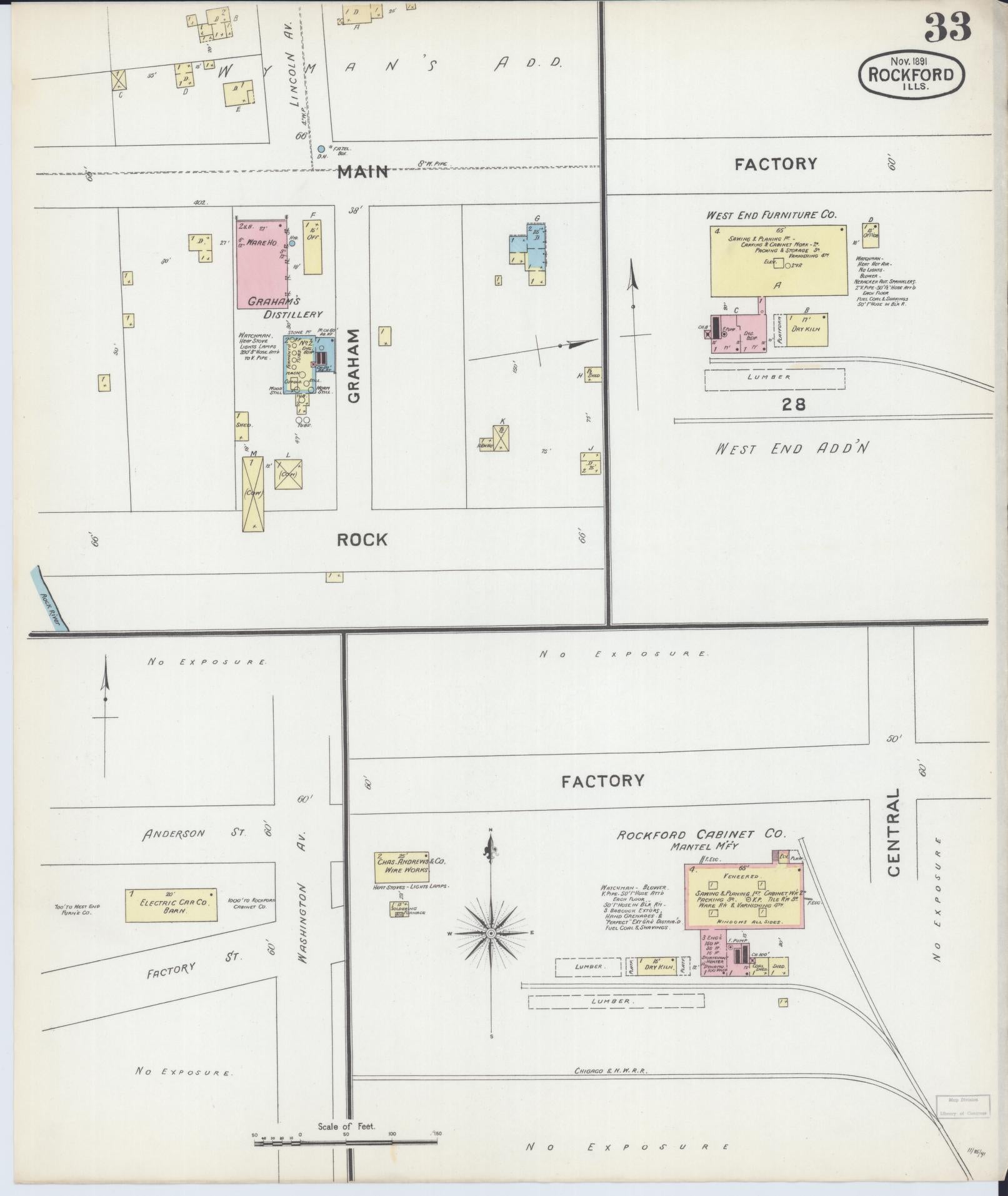 Sanborn Fire Insurance Map from Rockford, Winnebago County, Illinois (1891), Sheet #0033 - Complete Map Set gallery image, historic Sanborn map, vintage wall art, Illinois Illinois