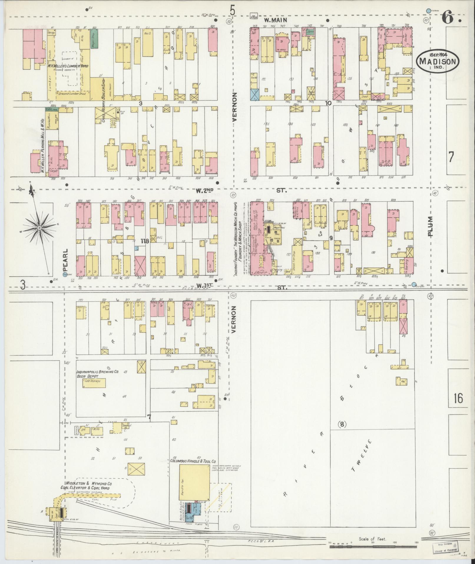 Sanborn Fire Insurance Map from Madison, Jefferson County, Indiana (1904), Sheet #0006 - Historic Sanborn Fire Insurance Map Print, vintage old map wall art, antique decor, genealogy gift, Indiana Indiana map