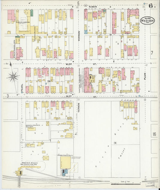Sanborn Fire Insurance Map from Madison, Jefferson County, Indiana (1904), Sheet #0006 - Historic Sanborn Fire Insurance Map Print, vintage old map wall art, antique decor, genealogy gift, Indiana Indiana map