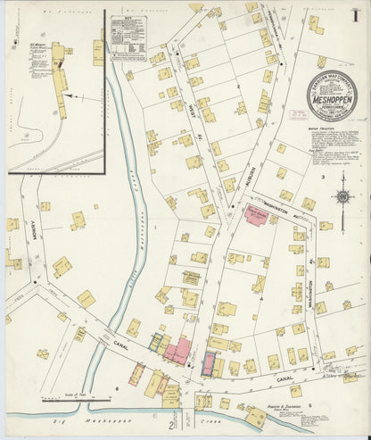 Sanborn Fire Insurance Map from Meshoppen, Wyoming County, Pennsylvania (1911), Sheet #0001 - Complete Map Set gallery image, historic Sanborn map, vintage wall art, Meshoppen Wyoming