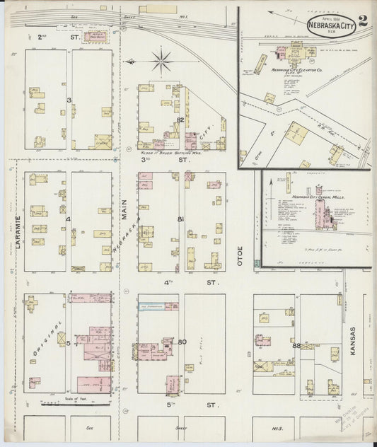 Sanborn Fire Insurance Map from Nebraska City, Otoe County, Nebraska (1888), Sheet #0002 - Historic Sanborn Fire Insurance Map Print, vintage old map wall art, antique decor, genealogy gift, Nebraska Nebraska map