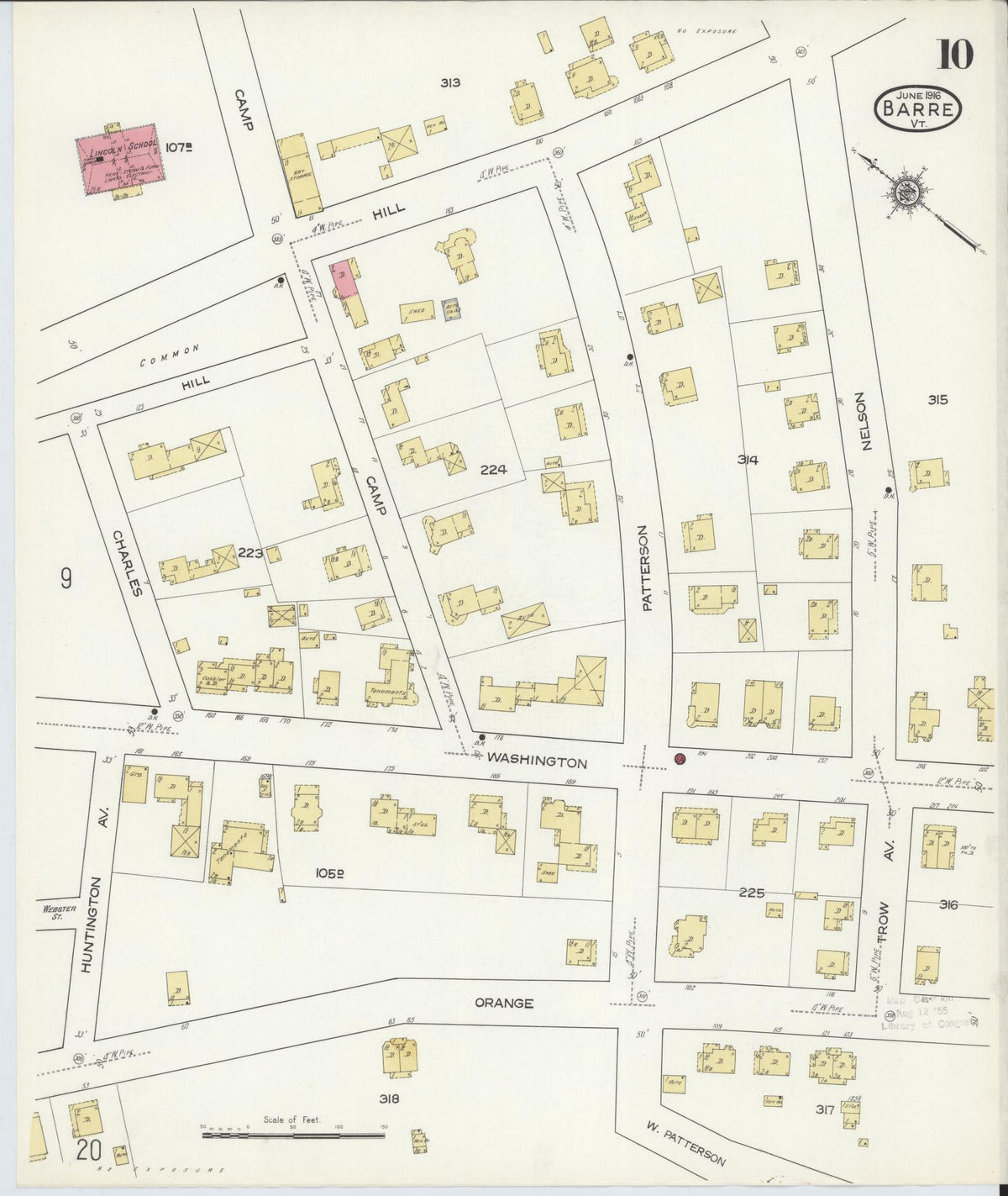 Sanborn Fire Insurance Map from Barre, Washington County, Vermont (1916), Sheet #0010 - Historic Sanborn Fire Insurance Map Print, vintage old map wall art, antique decor, genealogy gift, Vermont Vermont map