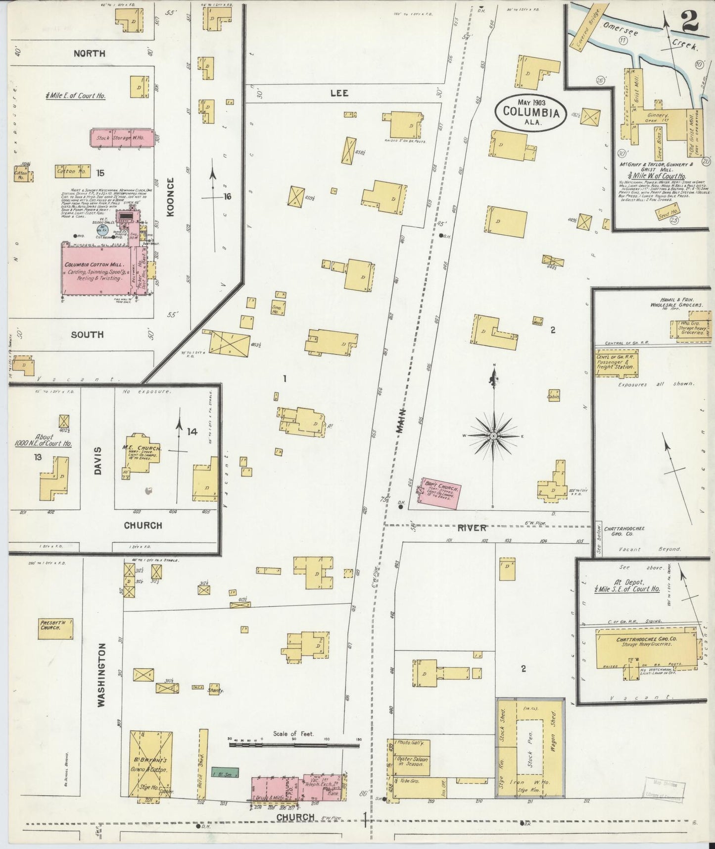 Sanborn Fire Insurance Map from Columbia, Houston County, Alabama (1903), Sheet #0002 - Historic Sanborn Fire Insurance Map Print, vintage old map wall art, antique decor, genealogy gift, Alabama Alabama map