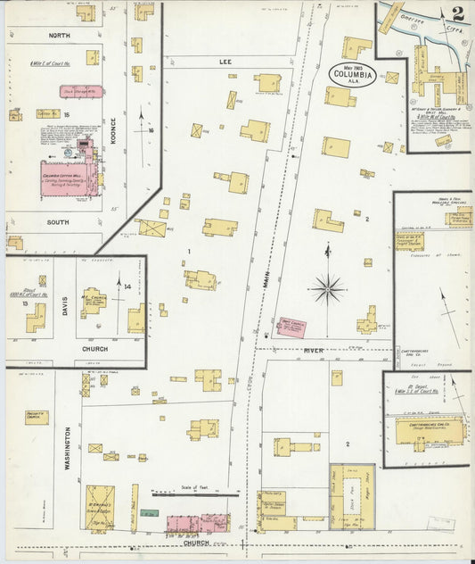 Sanborn Fire Insurance Map from Columbia, Houston County, Alabama (1903), Sheet #0002 - Historic Sanborn Fire Insurance Map Print, vintage old map wall art, antique decor, genealogy gift, Alabama Alabama map