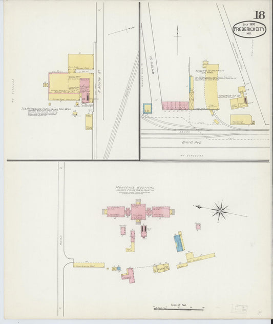 Frederick, Maryland - 1892 - Sanborn Fire Insurance Map, Sheet #0018 - Historic Sanborn Fire Insurance Map Print, Frederick Maryland 1892 0018 vintage old map wall art