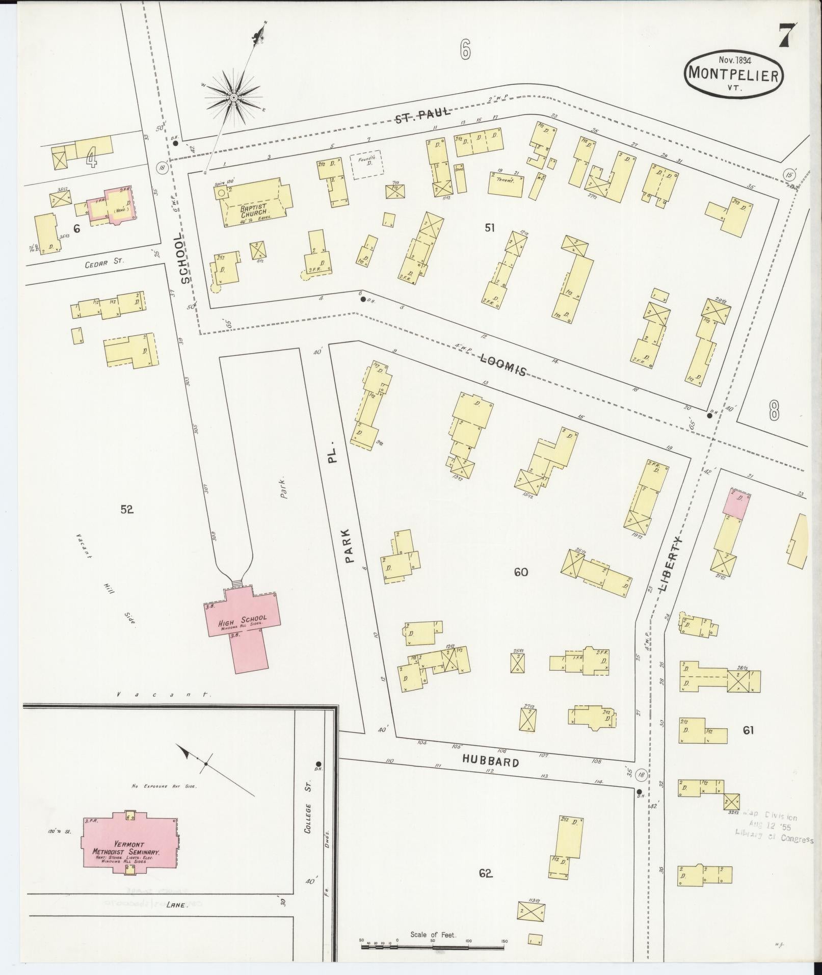 Sanborn Fire Insurance Map from Montpelier, Washington County, Vermont (1894), Sheet #0007 - Historic Sanborn Fire Insurance Map Print, vintage old map wall art, antique decor, genealogy gift, Vermont Vermont map