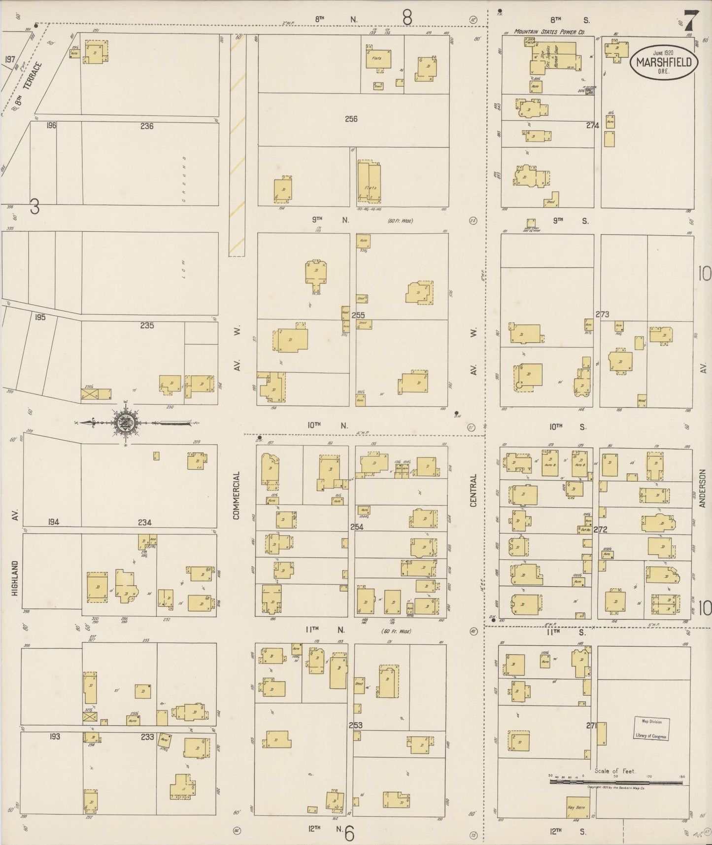 Sanborn Fire Insurance Map from Marshfield, Coos County, Oregon (1920), Sheet #0007 - Complete Map Set gallery image, historic Sanborn map, vintage wall art, Oregon Oregon