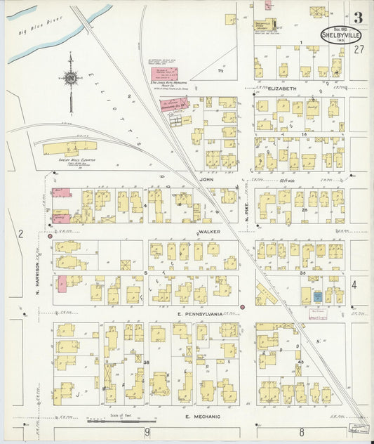 Sanborn Fire Insurance Map from Shelbyville, Shelby County, Indiana (1910), Sheet #0003 - Historic Sanborn Fire Insurance Map Print, vintage old map wall art, antique decor, genealogy gift, Indiana Indiana map