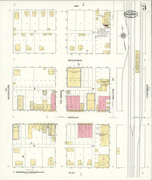 Sanborn Fire Insurance Map from Granger, Williamson County, Texas (1921), Sheet #0003 - Historic Sanborn Fire Insurance Map Print, vintage old map wall art, antique decor, genealogy gift, Texas Texas map