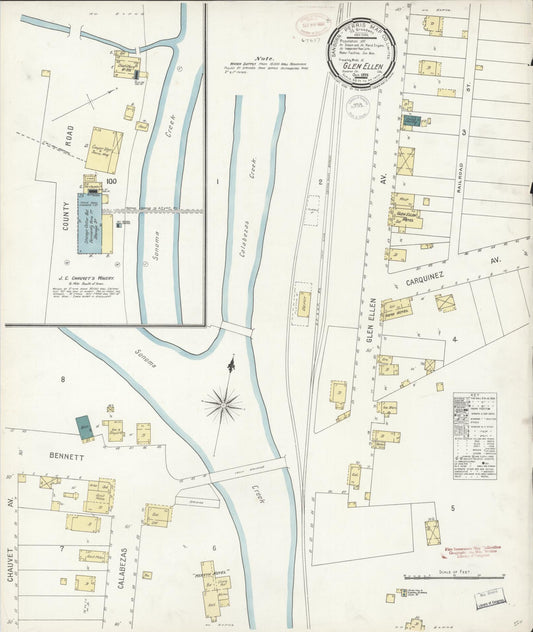 Sanborn Fire Insurance Map from Glen Ellen, Sonoma County, California (1899), Sheet #0001 - Historic Sanborn Fire Insurance Map Print, vintage old map wall art, antique decor, genealogy gift, California California map
