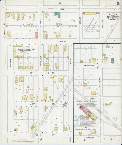 Sanborn Fire Insurance Map from Staunton, Macoupin County, Illinois (1899), Sheet #0005 - Historic Sanborn Fire Insurance Map Print, vintage old map wall art, antique decor, genealogy gift, Illinois Illinois map