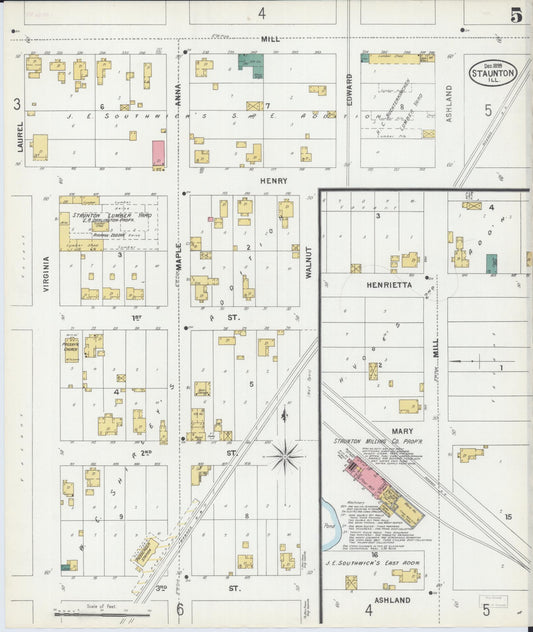 Sanborn Fire Insurance Map from Staunton, Macoupin County, Illinois (1899), Sheet #0005 - Historic Sanborn Fire Insurance Map Print, vintage old map wall art, antique decor, genealogy gift, Illinois Illinois map