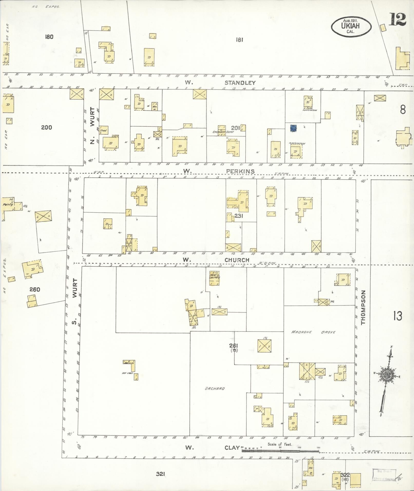 Sanborn Fire Insurance Map from Ukiah, Mendocino County, California (1911), Sheet #0012 - Complete Map Set gallery image, historic Sanborn map, vintage wall art, California California