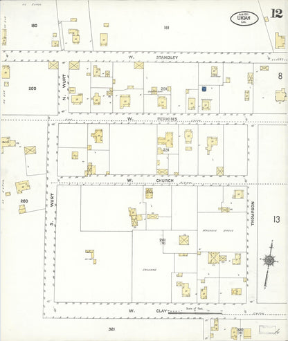 Sanborn Fire Insurance Map from Ukiah, Mendocino County, California (1911), Sheet #0012 - Complete Map Set gallery image, historic Sanborn map, vintage wall art, California California