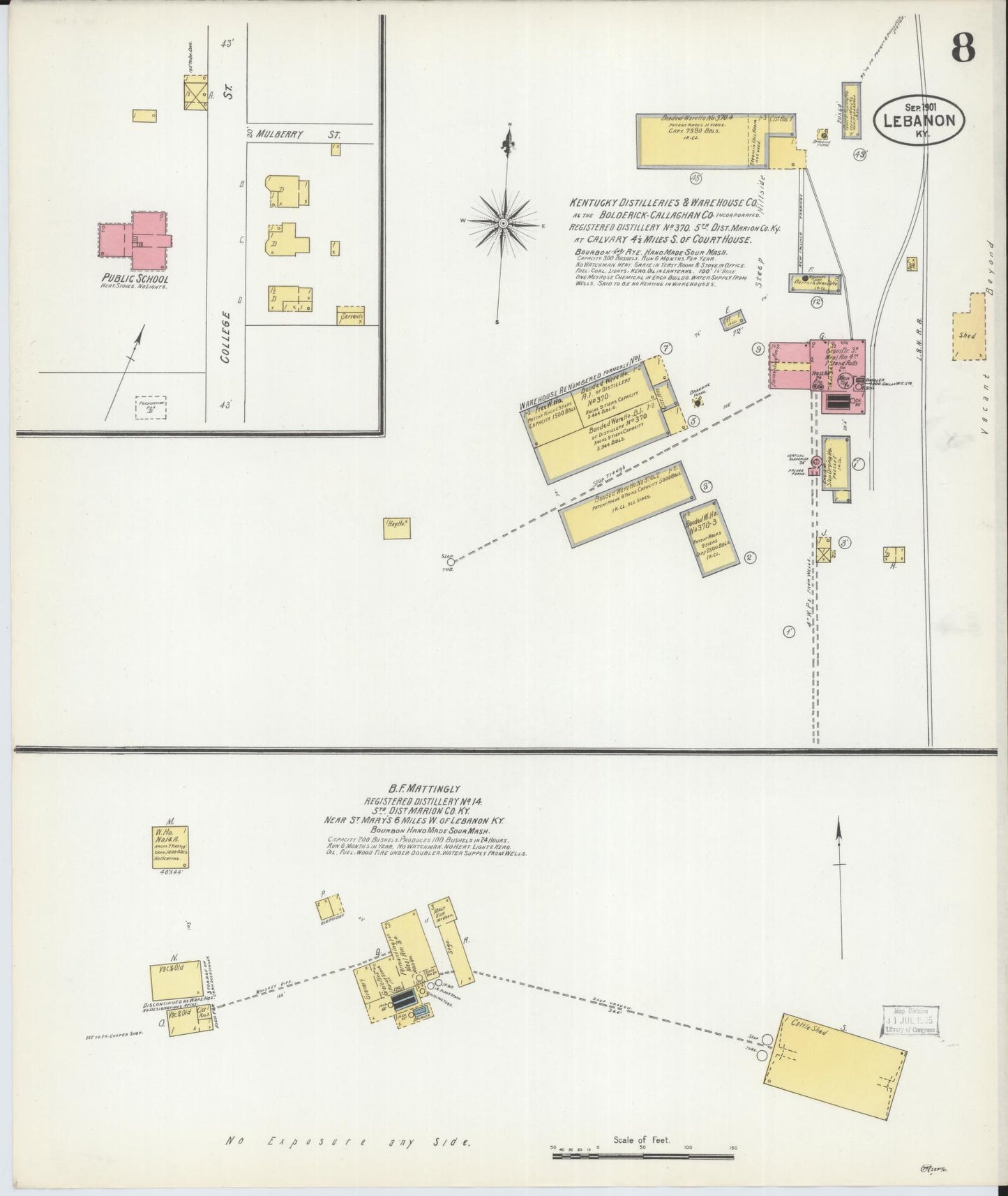 Sanborn Fire Insurance Map from Lebanon, Marion County, Kentucky (1901), Sheet #0008 - Complete Map Set gallery image, historic Sanborn map, vintage wall art, Kentucky Kentucky