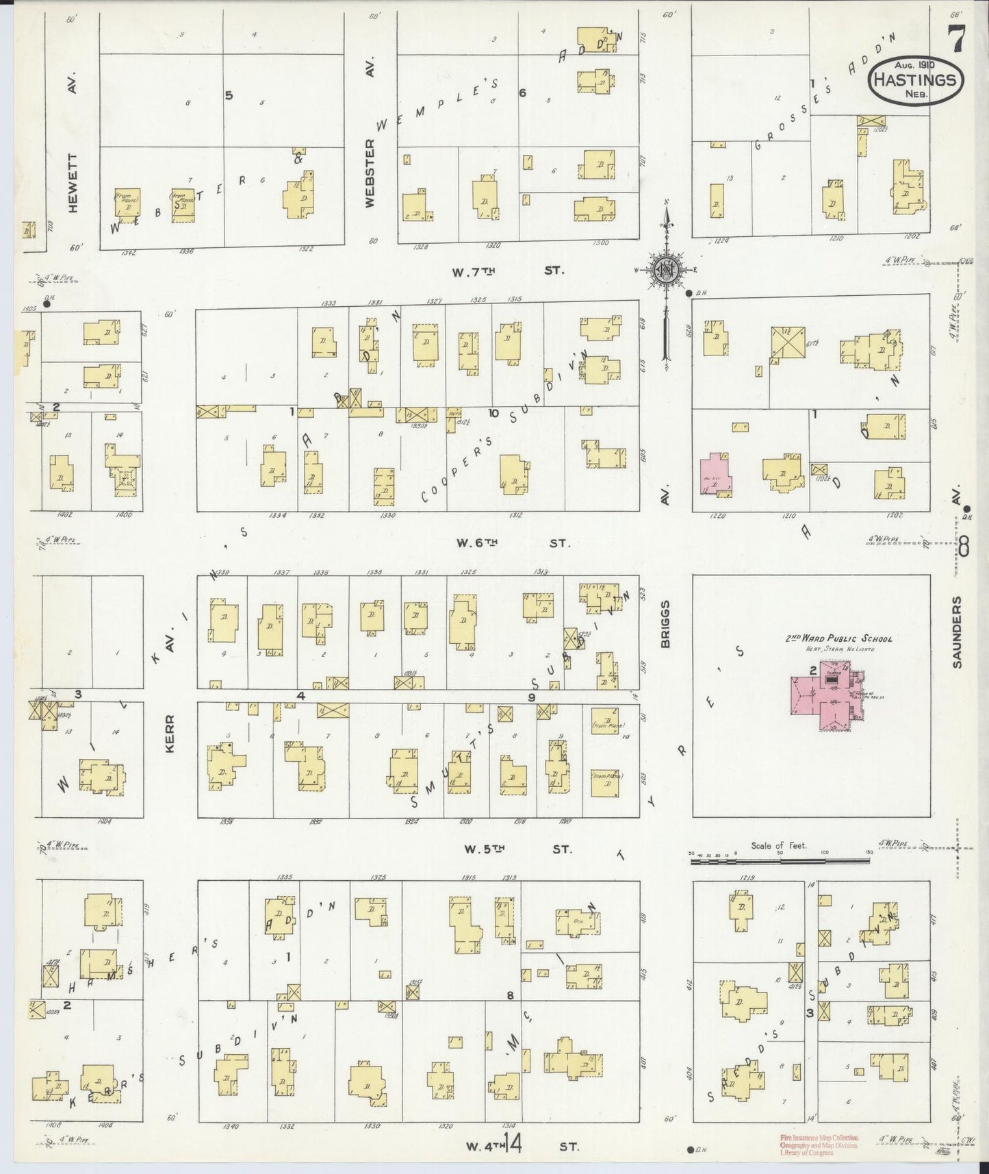 Sanborn Fire Insurance Map from Hastings, Adams County, Nebraska (1910), Sheet #0007 - Complete Map Set gallery image, historic Sanborn map, vintage wall art, Nebraska Nebraska