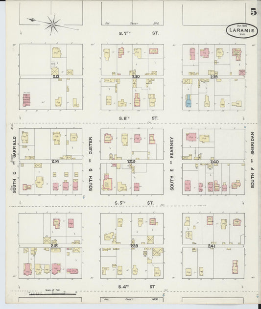 Sanborn Fire Insurance Map from Laramie, Albany County, Wyoming (1890), Sheet #0005 - Historic Sanborn Fire Insurance Map Print, vintage old map wall art, antique decor, genealogy gift, Wyoming Wyoming map