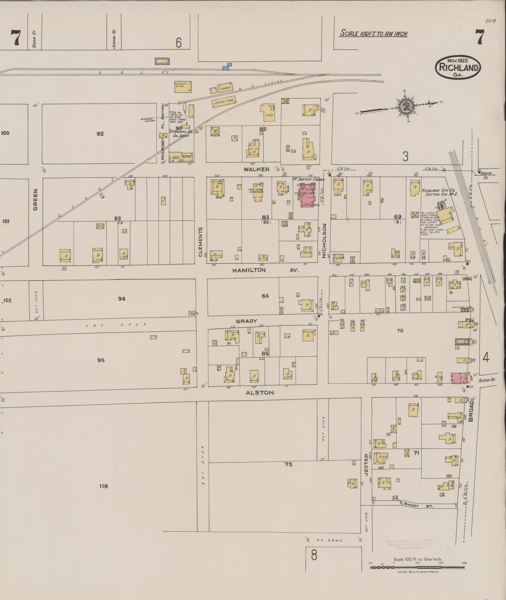 Sanborn Fire Insurance Map from Richland, Stewart County, Georgia (1922), Sheet #0007 - Complete Map Set gallery image, historic Sanborn map, vintage wall art, Georgia Georgia