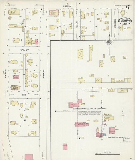 Sanborn Fire Insurance Map from Lancaster, Grant County, Wisconsin (1912), Sheet #0006 - Historic Sanborn Fire Insurance Map Print, vintage old map wall art, antique decor, genealogy gift, Wisconsin Wisconsin map