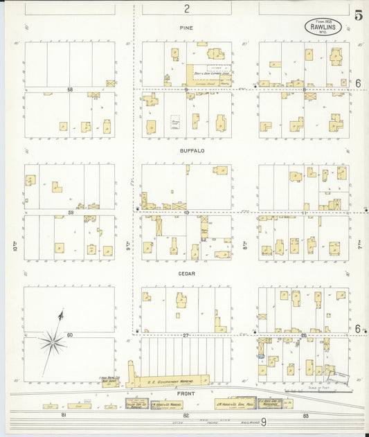 Sanborn Fire Insurance Map from Rawlins, Carbon County, Wyoming (1903), Sheet #0005 - Historic Sanborn Fire Insurance Map Print, vintage old map wall art, antique decor, genealogy gift, Wyoming Wyoming map