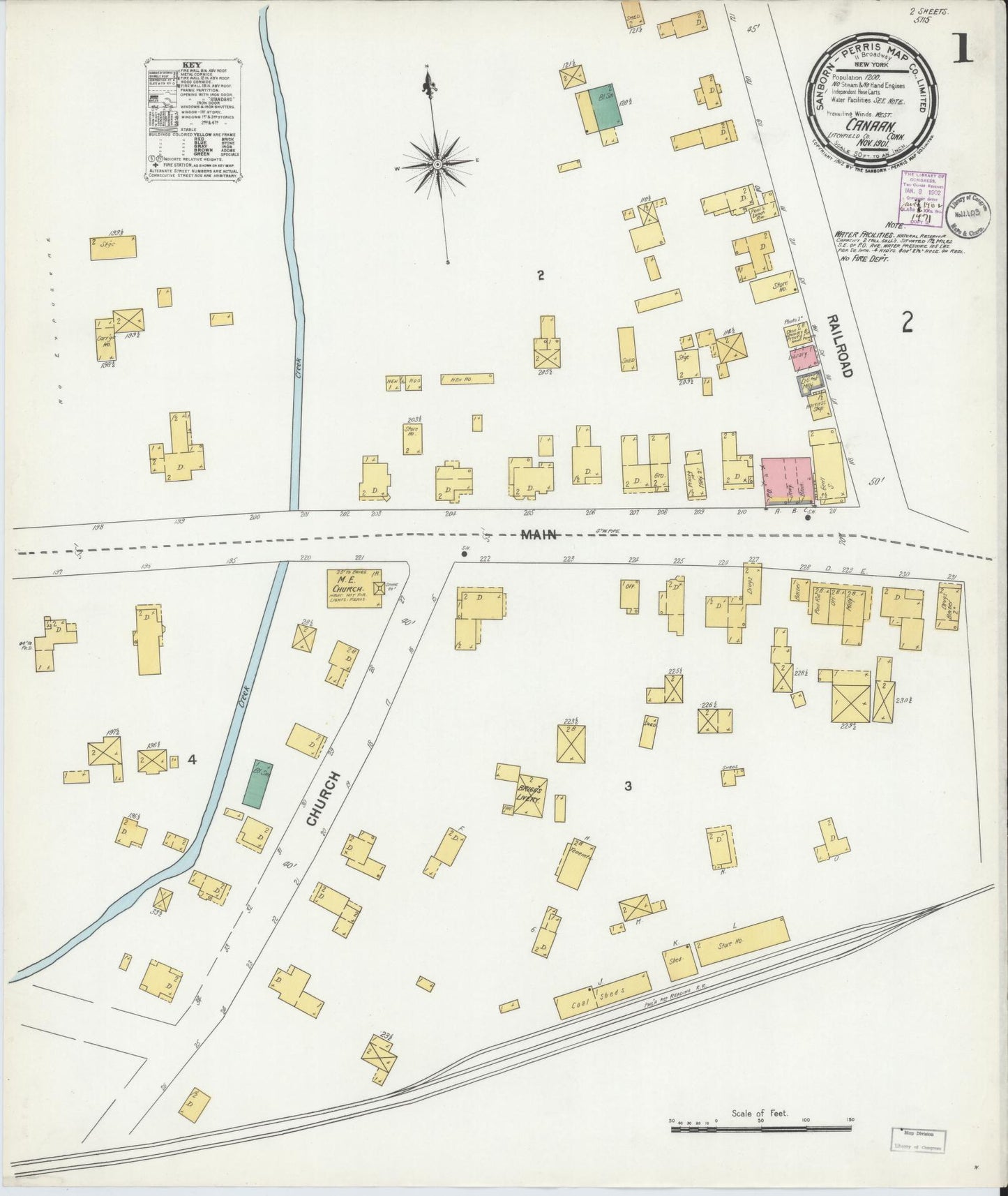 Sanborn Fire Insurance Map from Canaan, Litchfield County, Connecticut (1901), Sheet #0001 - Complete Map Set gallery image, historic Sanborn map, vintage wall art, Connecticut Connecticut