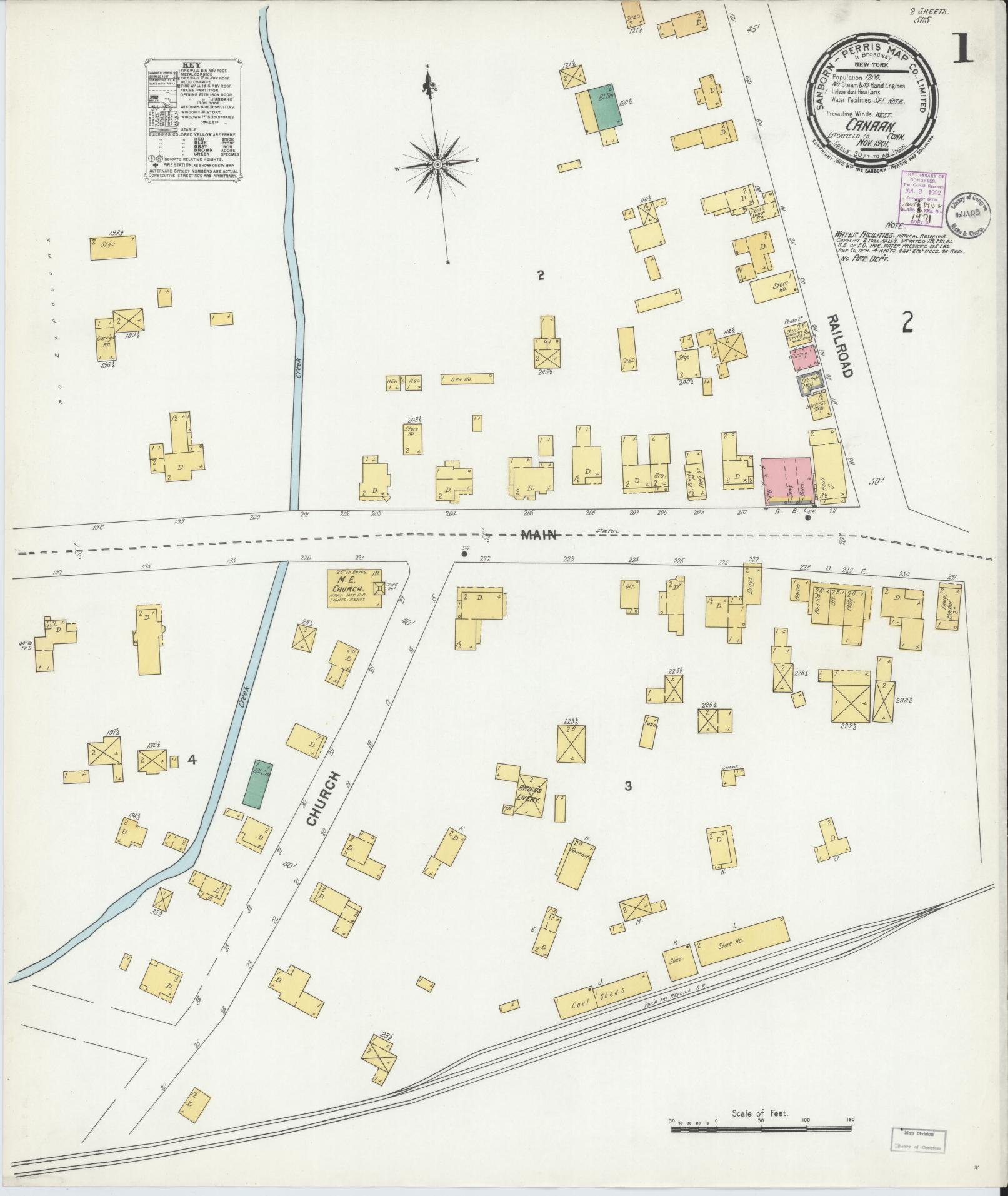 Sanborn Fire Insurance Map from Canaan, Litchfield County, Connecticut (1901), Sheet #0001 - Complete Map Set gallery image, historic Sanborn map, vintage wall art, Connecticut Connecticut