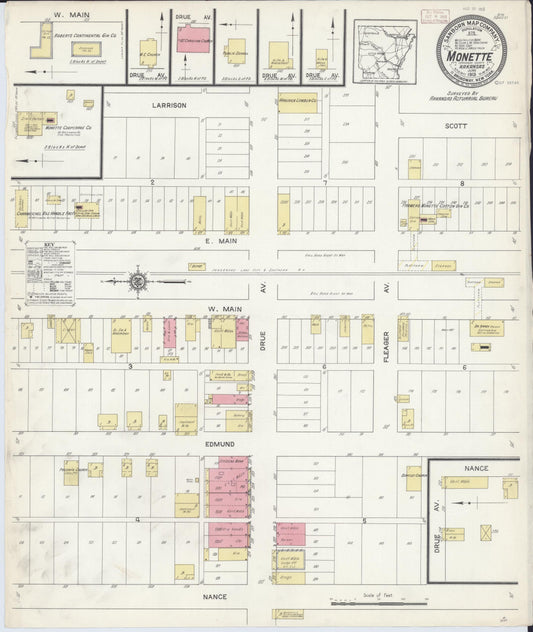 Sanborn Fire Insurance Map from Monette, Craighead County, Arkansas (1913), Sheet #0001 - Historic Sanborn Fire Insurance Map Print, vintage old map wall art, antique decor, genealogy gift, Arkansas Arkansas map