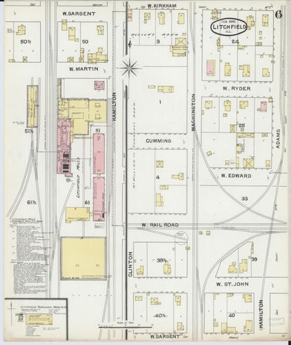 Sanborn Fire Insurance Map from Litchfield, Montgomery County, Illinois (1892), Sheet #0006 - Historic Sanborn Fire Insurance Map Print, vintage old map wall art, antique decor, genealogy gift, Illinois Illinois map