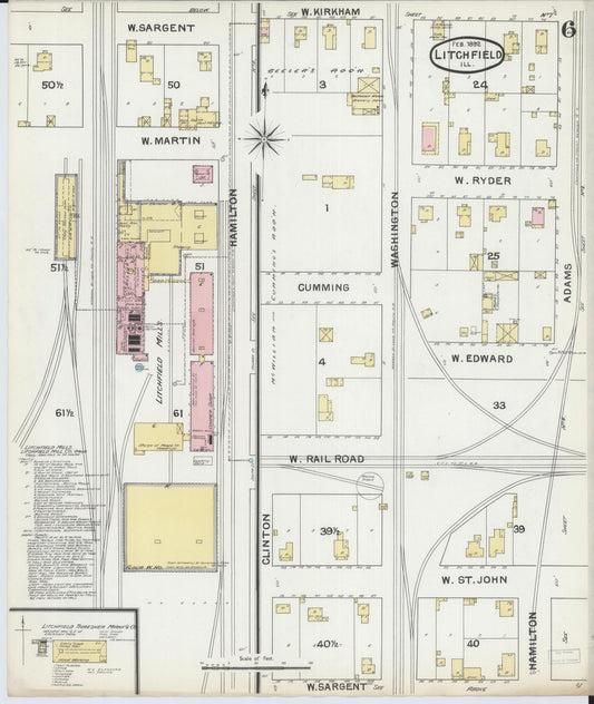 Sanborn Fire Insurance Map from Litchfield, Montgomery County, Illinois (1892), Sheet #0006 - Historic Sanborn Fire Insurance Map Print, vintage old map wall art, antique decor, genealogy gift, Illinois Illinois map