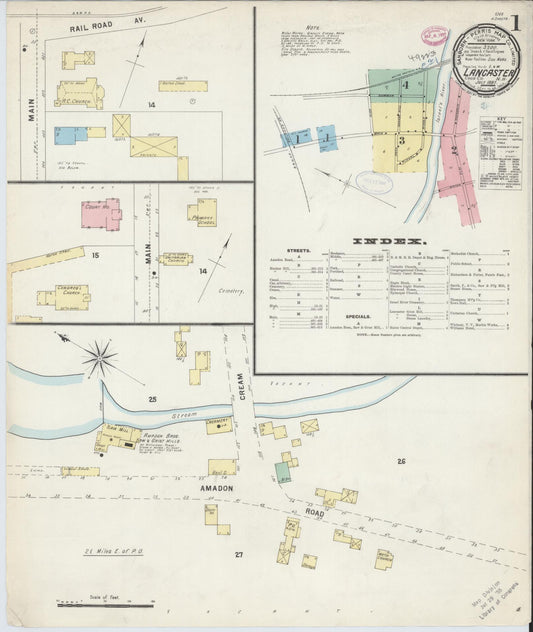 Sanborn Fire Insurance Map from Lancaster, Coos County, New Hampshire (1897), Sheet #0001 - Complete Map Set gallery image, historic Sanborn map, vintage wall art, New Hampshire New Hampshire