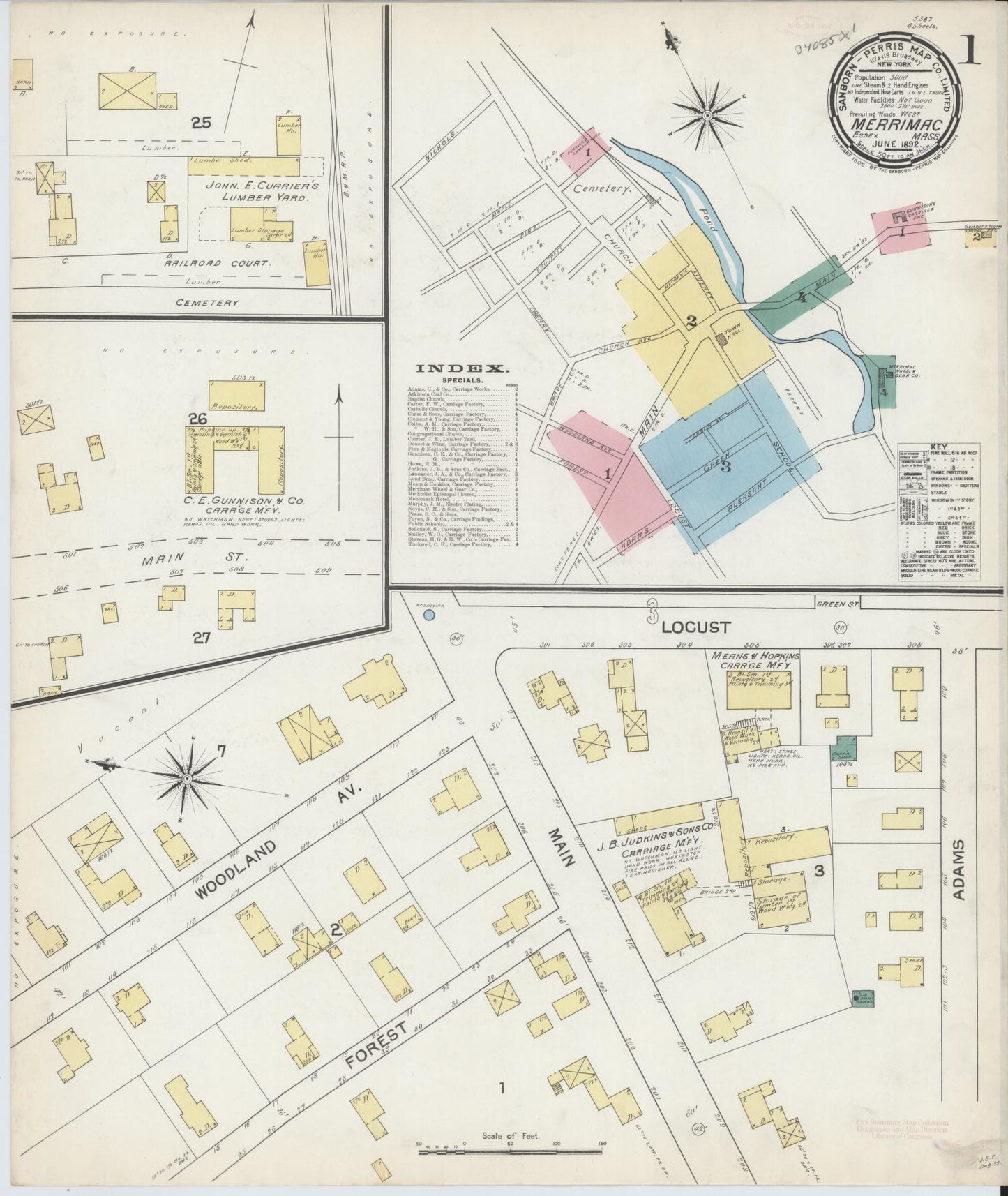 Sanborn Fire Insurance Map from Merrimac, Essex County, Massachusetts (1892), Sheet #0001 - Complete Map Set gallery image, historic Sanborn map, vintage wall art, Massachusetts Massachusetts