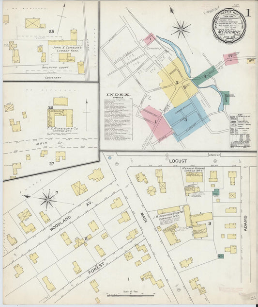Sanborn Fire Insurance Map from Merrimac, Essex County, Massachusetts (1892), Sheet #0001 - Complete Map Set gallery image, historic Sanborn map, vintage wall art, Massachusetts Massachusetts
