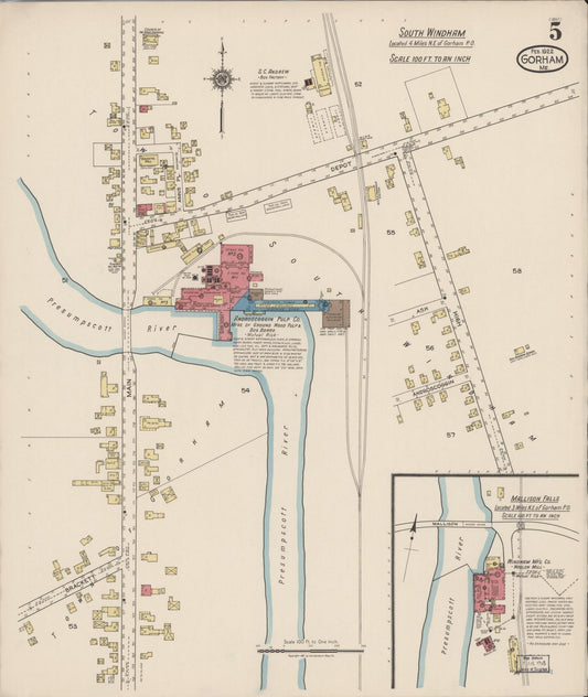 Sanborn Fire Insurance Map from Gorham, Cumberland County, Maine (1922), Sheet #0005 - Historic Sanborn Fire Insurance Map Print, vintage old map wall art, antique decor, genealogy gift, Maine Maine map