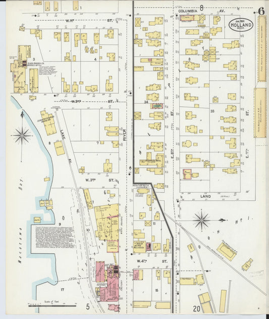 Sanborn Fire Insurance Map from Holland, Ottawa County, Michigan (1902), Sheet #0006 - Historic Sanborn Fire Insurance Map Print, vintage old map wall art, antique decor, genealogy gift, Michigan Michigan map