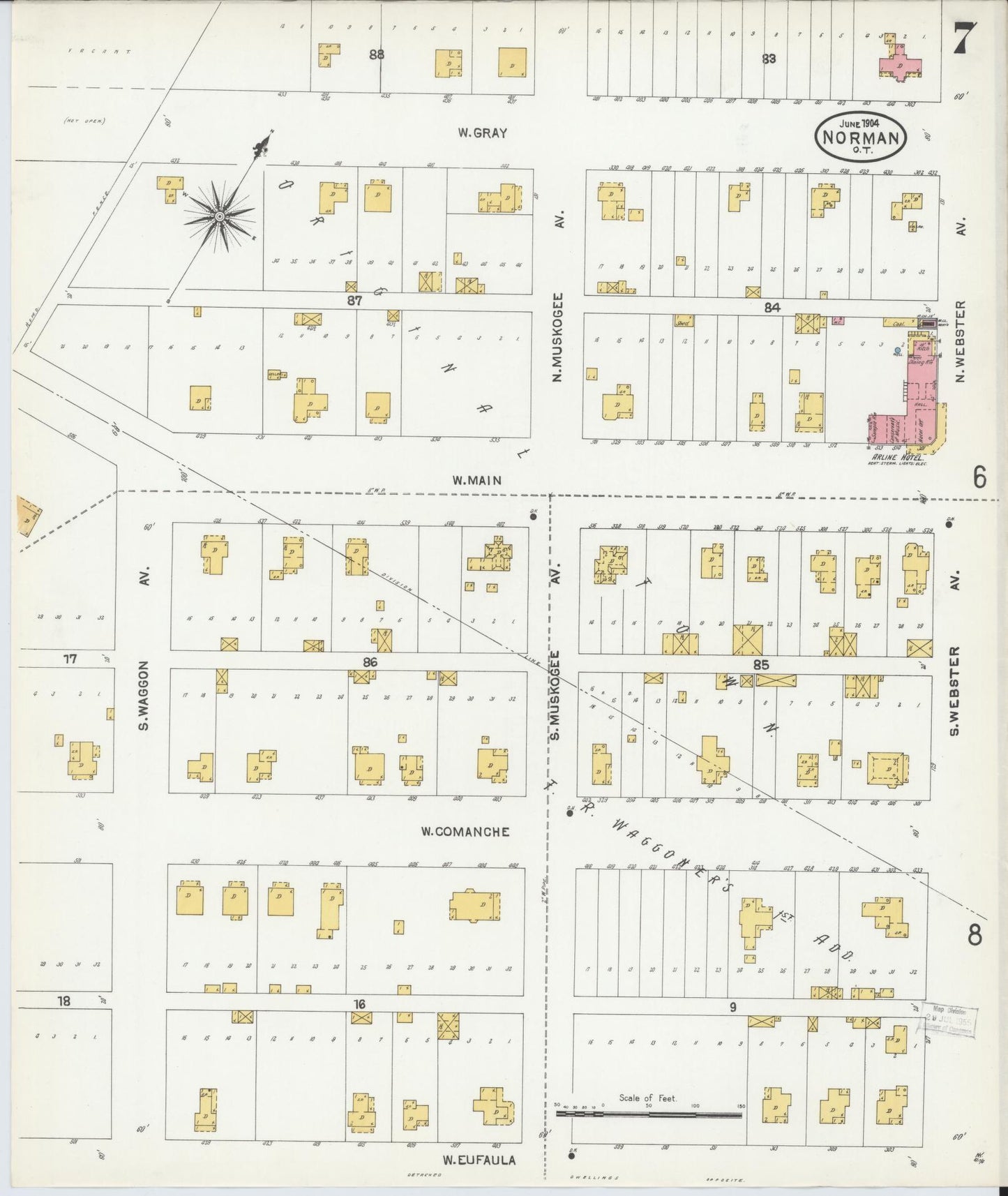 Sanborn Fire Insurance Map from Norman, Cleveland County, Oklahoma (1904), Sheet #0007 - Complete Map Set gallery image, historic Sanborn map, vintage wall art, Oklahoma Oklahoma