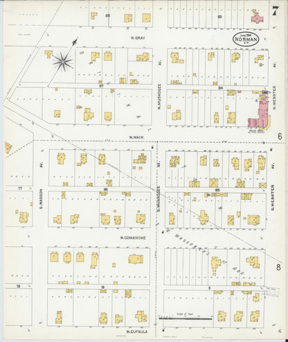 Sanborn Fire Insurance Map from Norman, Cleveland County, Oklahoma (1904), Sheet #0007 - Complete Map Set gallery image, historic Sanborn map, vintage wall art, Oklahoma Oklahoma