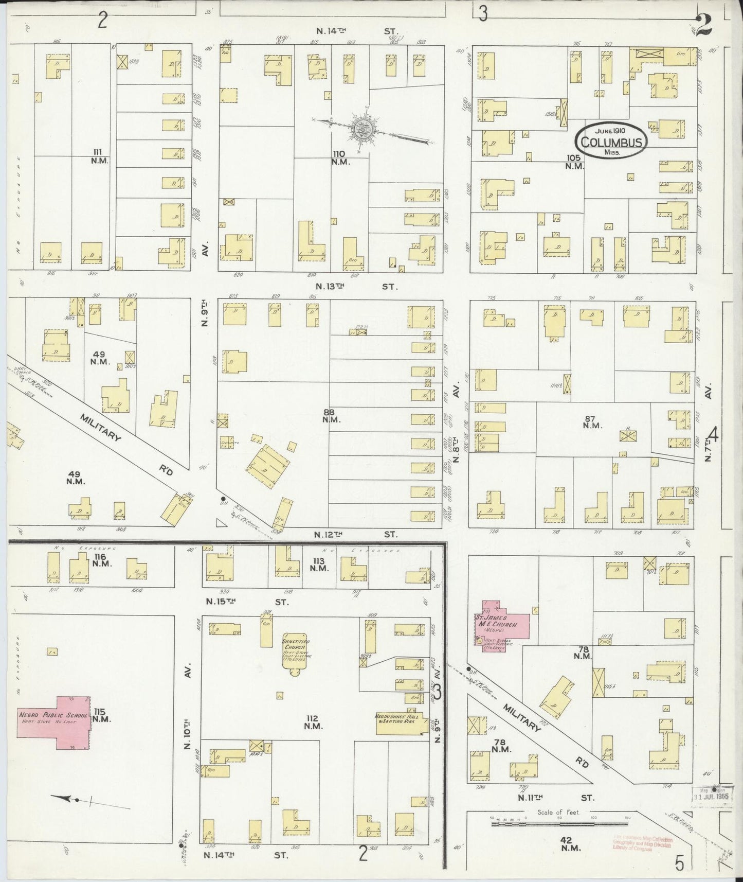 Sanborn Fire Insurance Map from Columbus, Lowndes County, Mississippi (1910), Sheet #0002 - Historic Sanborn Fire Insurance Map Print, vintage old map wall art, antique decor, genealogy gift, Mississippi Mississippi map