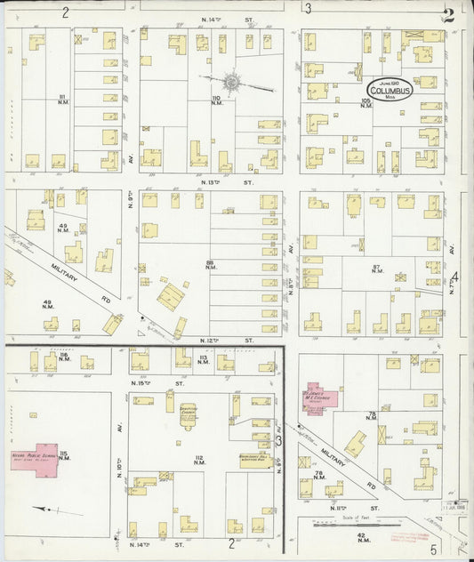 Sanborn Fire Insurance Map from Columbus, Lowndes County, Mississippi (1910), Sheet #0002 - Historic Sanborn Fire Insurance Map Print, vintage old map wall art, antique decor, genealogy gift, Mississippi Mississippi map