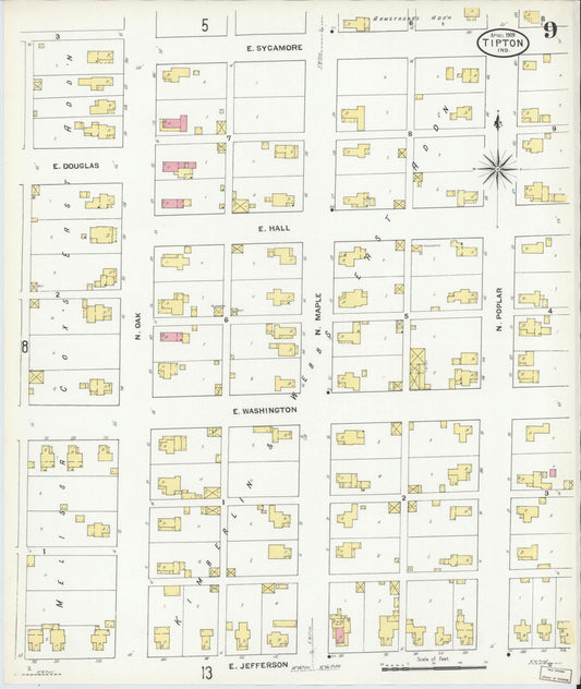 Sanborn Fire Insurance Map from Tipton, Tipton County, Indiana (1909), Sheet #0009 - Historic Sanborn Fire Insurance Map Print, vintage old map wall art, antique decor, genealogy gift, Indiana Indiana map
