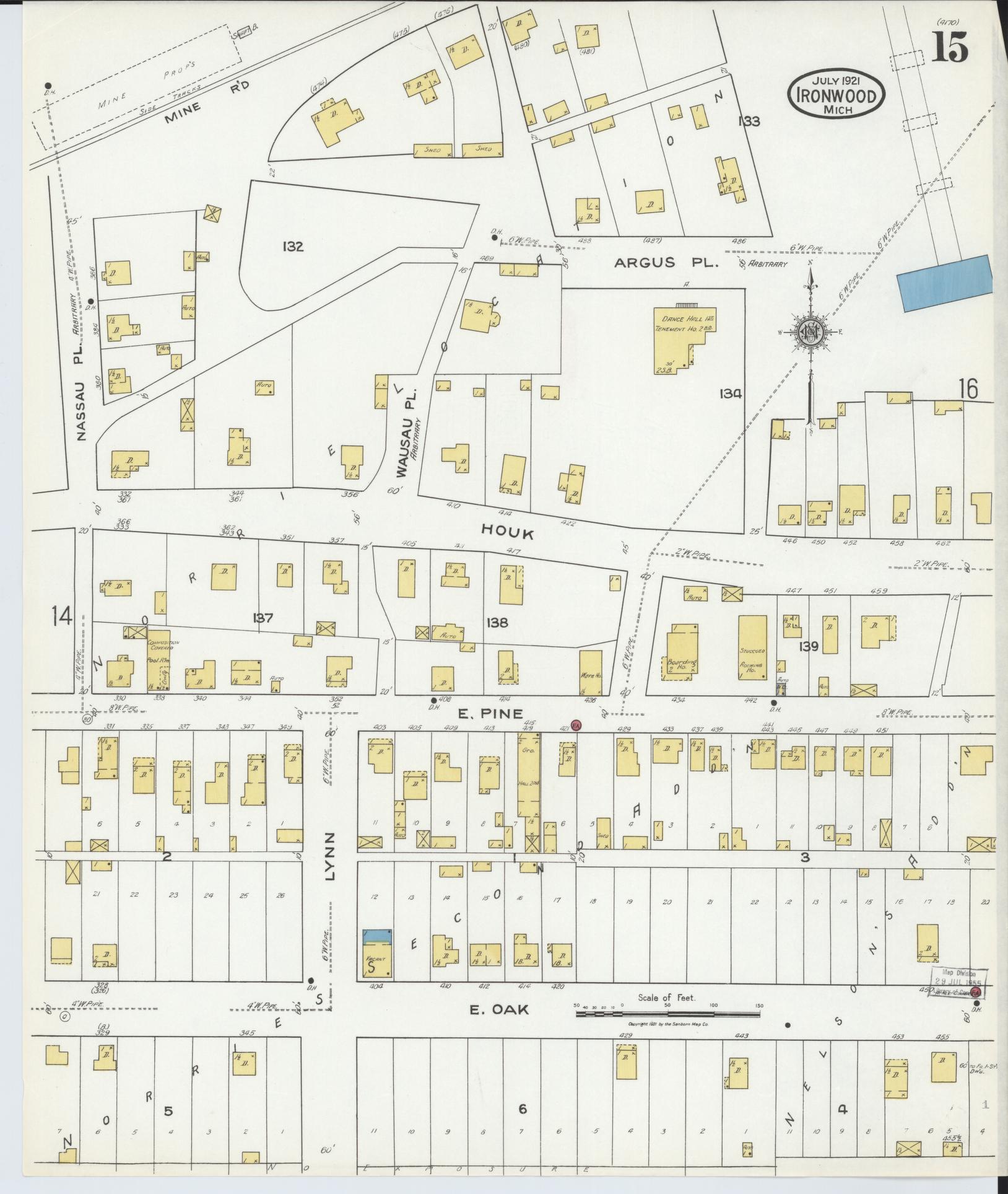 Sanborn Fire Insurance Map from Ironwood, Gogebic County, Michigan (1921), Sheet #0015 - Complete Map Set gallery image, historic Sanborn map, vintage wall art, Michigan Michigan