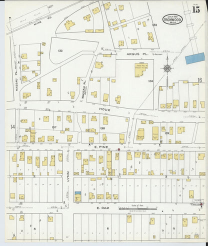 Sanborn Fire Insurance Map from Ironwood, Gogebic County, Michigan (1921), Sheet #0015 - Complete Map Set gallery image, historic Sanborn map, vintage wall art, Michigan Michigan