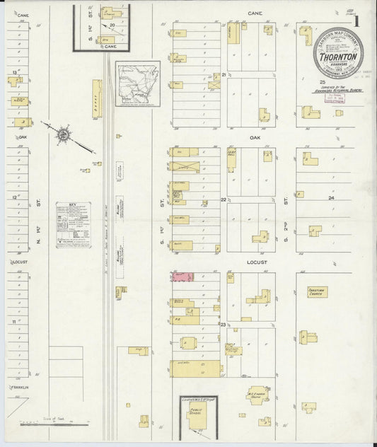 Sanborn Fire Insurance Map from Thornton, Calhoun County, Arkansas (1913), Sheet #0001 - Complete Map Set gallery image, historic Sanborn map, vintage wall art, Arkansas Arkansas