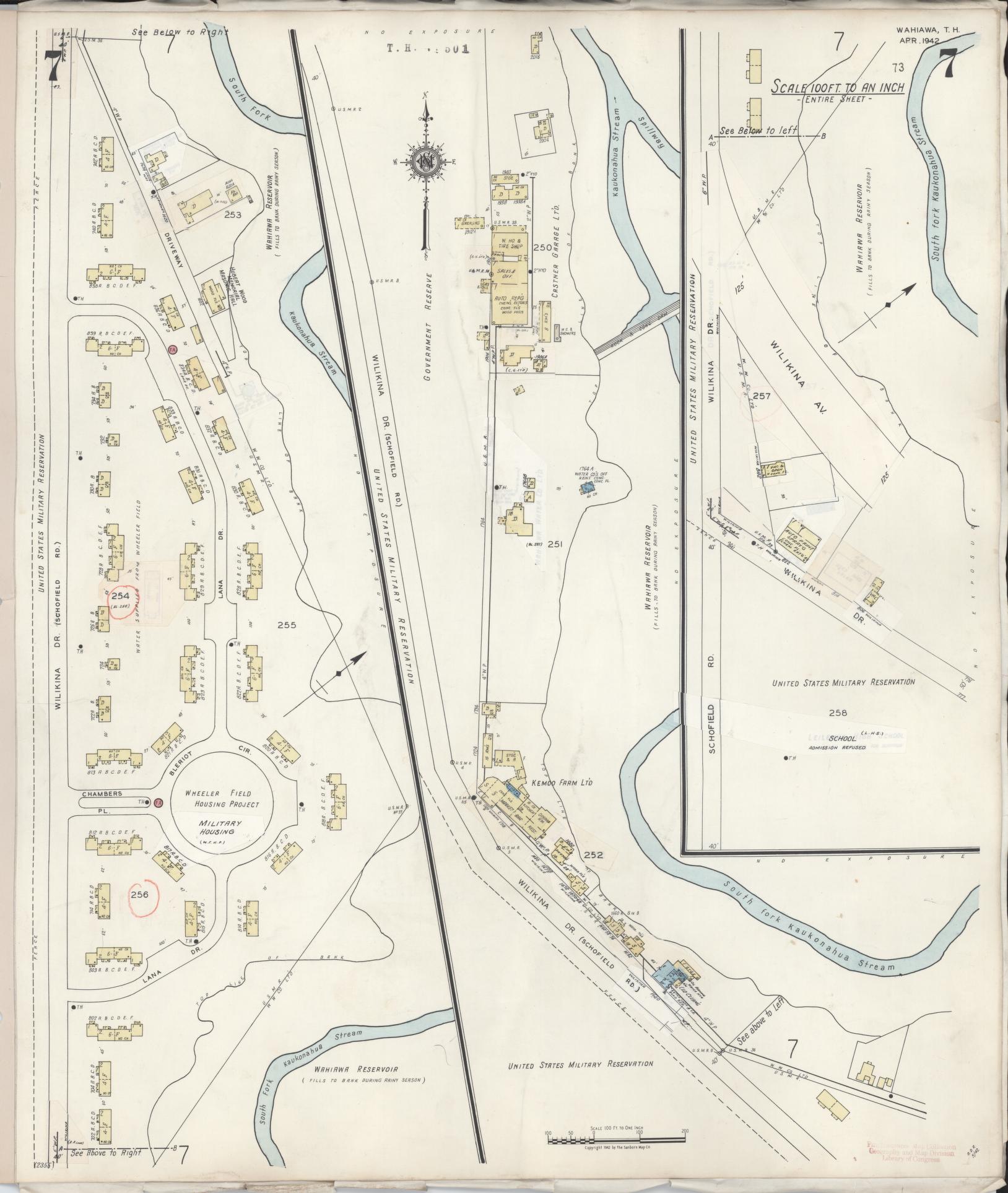 Sanborn Fire Insurance Map from Wahiawa, Honolulu County, Hawaii (1957), Sheet #0007 - Historic Sanborn Fire Insurance Map Print, vintage old map wall art, antique decor, genealogy gift, Hawaii Hawaii map