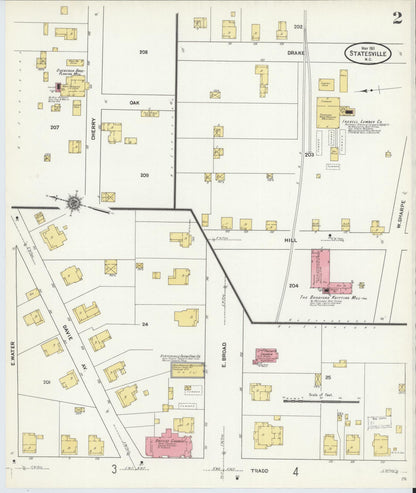 Sanborn Fire Insurance Map from Statesville, Iredell County, North Carolina (1911), Sheet #0002 - Complete Map Set gallery image, historic Sanborn map, vintage wall art, North Carolina North Carolina
