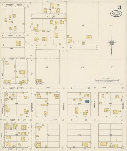 Sanborn Fire Insurance Map from Camas, Clark County, Washington (1922), Sheet #0003 - Complete Map Set gallery image, historic Sanborn map, vintage wall art, Washington Washington