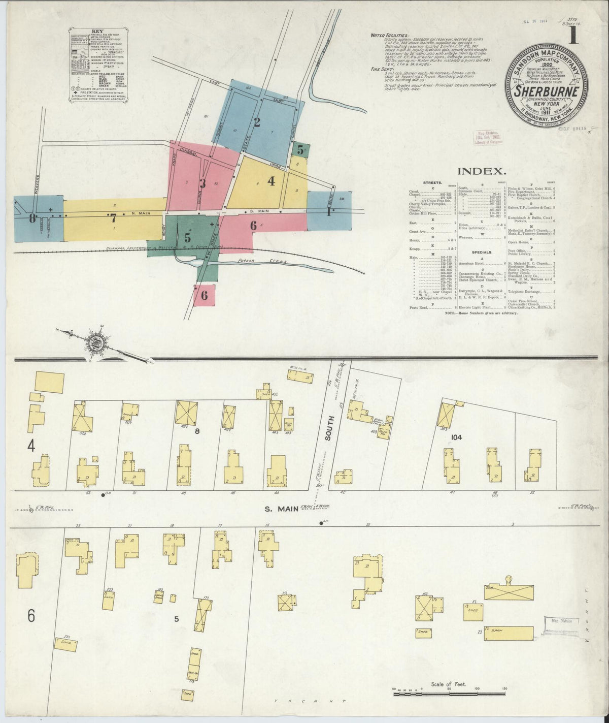 Sanborn Fire Insurance Map from Sherburne, Chenango County, New York (1911), Sheet #0001 - Complete Map Set gallery image, historic Sanborn map, vintage wall art, New York New York