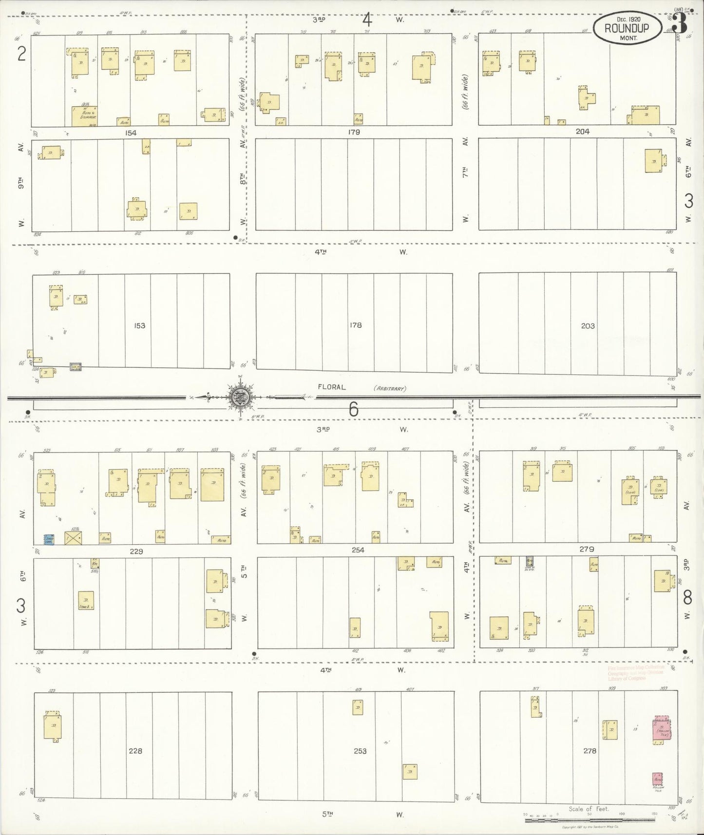 Sanborn Fire Insurance Map from Roundup, Musselshell County, Montana (1920), Sheet #0003 - Complete Map Set gallery image, historic Sanborn map, vintage wall art, Montana Montana